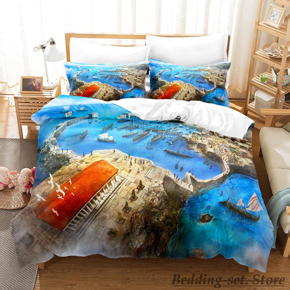 

Cool Fantasy City Bedding Set Single Twin Full Queen King Size Bed Set Aldult Kid Bedroom Duvetcover Sets Anime Bed Letti EU single(135x200cm)