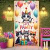 Cat Birthday Decorations Door Cover Banner Colorful Kitten Balloons Let's Pawty Happy Birthday Backdrop for Cat Lover Kitty Cats Pawty Bday Party