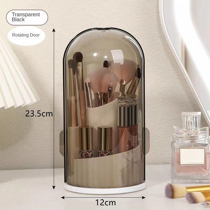 Makeup Barrel Brush Rotating Open Door Cosmetics with Lid Storage Box Transparent Desktop Lip Brush Barrel Rotatable Pen Holder