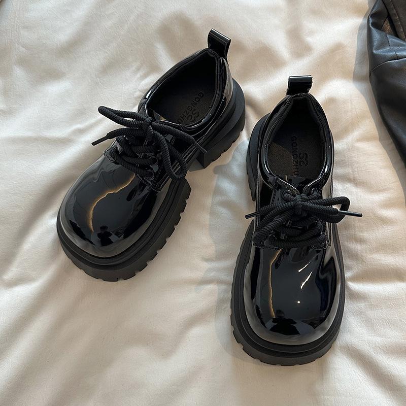 

Европейская станция 2025 весна ретро одинарная обувь женские туфли на платформе, лоферы на утолщенной подошве, британская лакированная кожа, модные туфли Мэри Джейн 40 чёрный