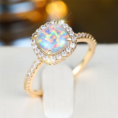 Luxury Female Gold Color White Fire Opal Stone Wedding Promise Love Engagement Rings For Women