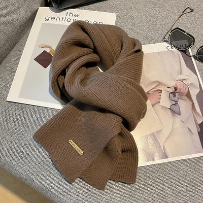 100 Pure Wool Knitted Cashmere Scarf Female Couple New Versatile Solid Color Scarf Winter Men
