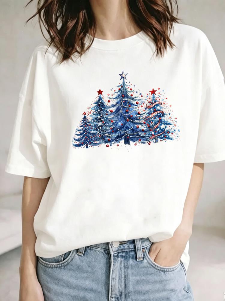 (Asian Size) lovely letter Christmas Festival Tee Top New Year Clothing T Shirt Women Fashion Print Female Woman Short Sleeve Graphic T-shirts