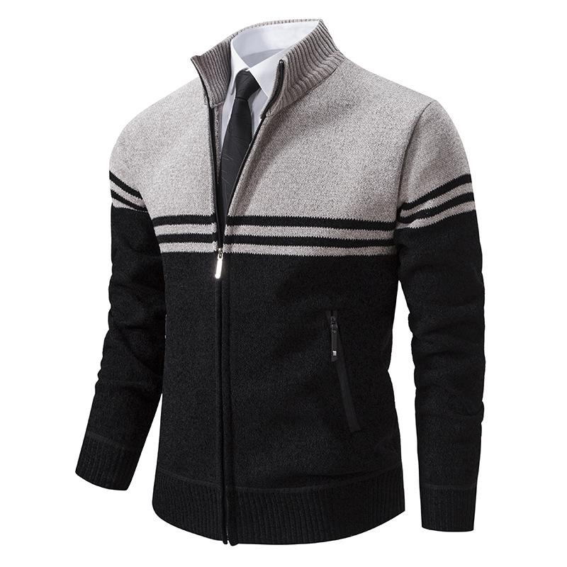 2026 Men s Fleece-Lined Color Block Cardigan Sweater for Autumn/Winter M
