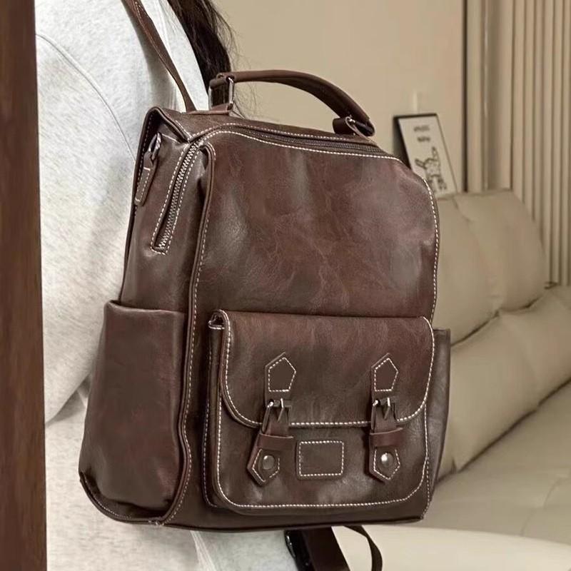 Large Capacity Backpack Vintage British Style Student School Bag 3-Way Convertible Shoulder Handbag Travel Daypack
