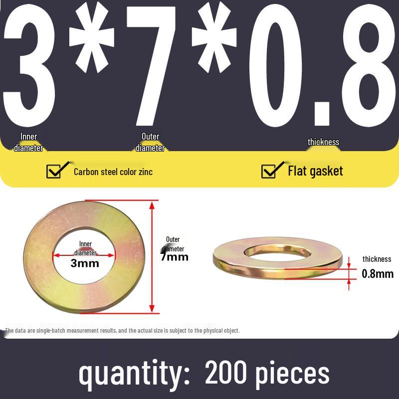 Yellow Color-Plated Zinc Flat Washer, Oversized 4.8 Grade Metallic Gold, Thickened & Thin Shim Options