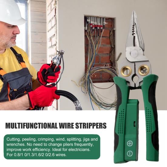 8-in-1 Wire Stripper with Voltage Tester Non-Slip Handle Ergonomic Design Multi-function Electric Wire Cutter Cable Stripping Tool