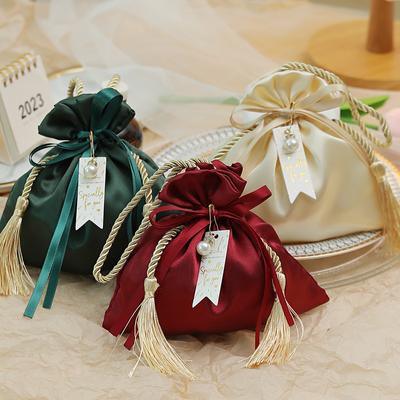 Luxus Verpackung Kordelzug Samtbeutel Säckchen Geschenktasche Für Schmuck Hochzeit Süßigkeitenboxen Mit Perlenband Dekor Gastgeschenktüten