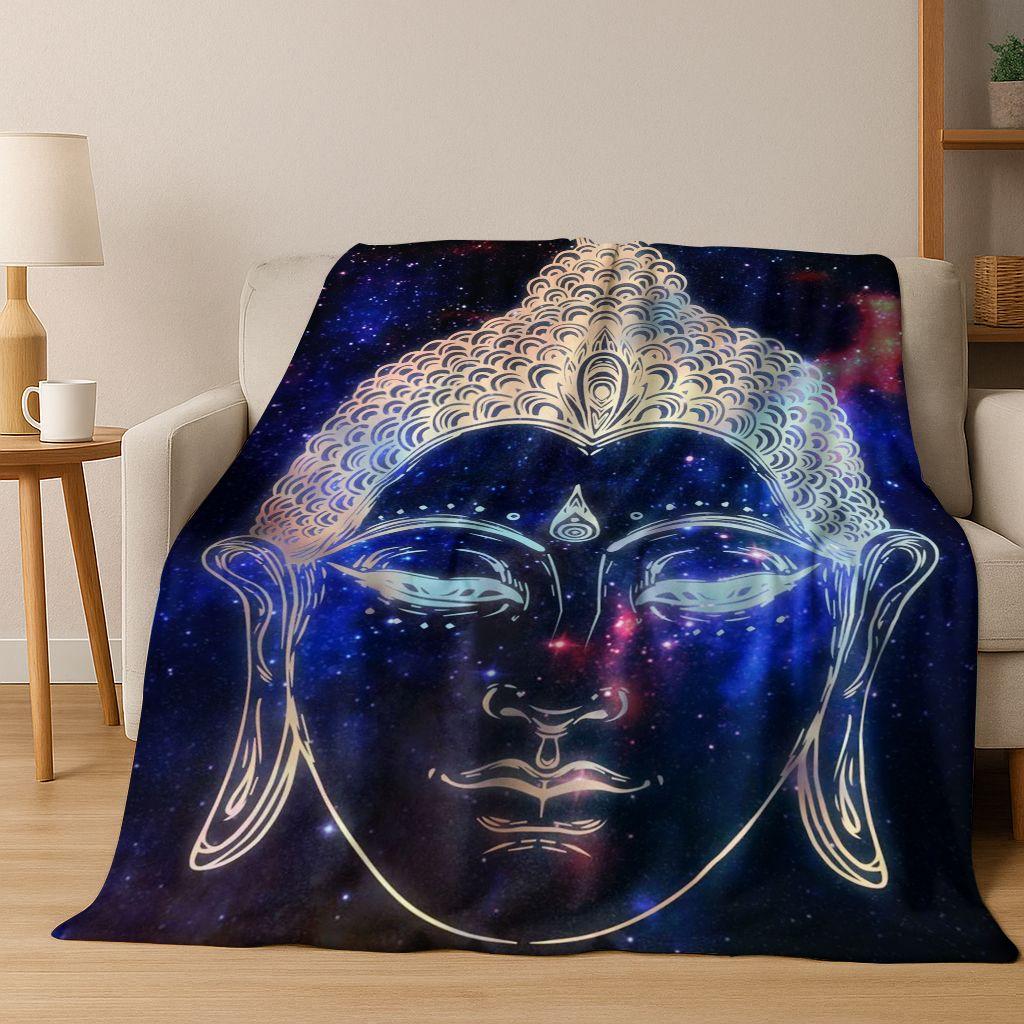 Faith Solemn Buddha Sakyamuni Flower Flannel Blanket,Cozy Soft Throw Blanket for Home Bedroom Bed Sofa Picnic Cover Gift Kids