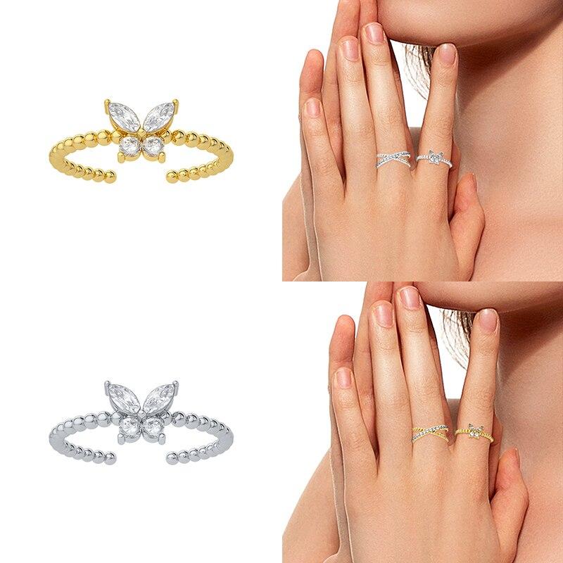 Sterling Silver Sweet Double Layer Star Moon Opening Ring For Women Finger Ring Engagement Wedding Jewelry Wholesale