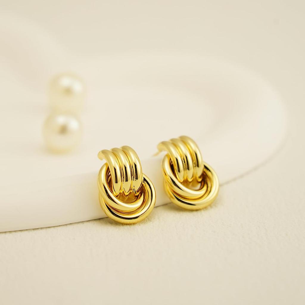 NIXMAX Chunky Gold Knot Earrings for Women Trendy Statement Dangle Earrings | 14K Gold Silver Plated, Fashion Drop Earrings, Hypoallergenic
