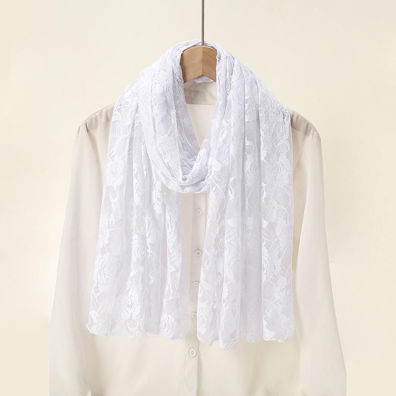 

Шарф с кружевными краями, хиджаб, женская шаль, накидка с цветком розы, белый платок, мягкий хлопковый мусульманский хиджаб, шарф, католическая вуаль, платок на голову