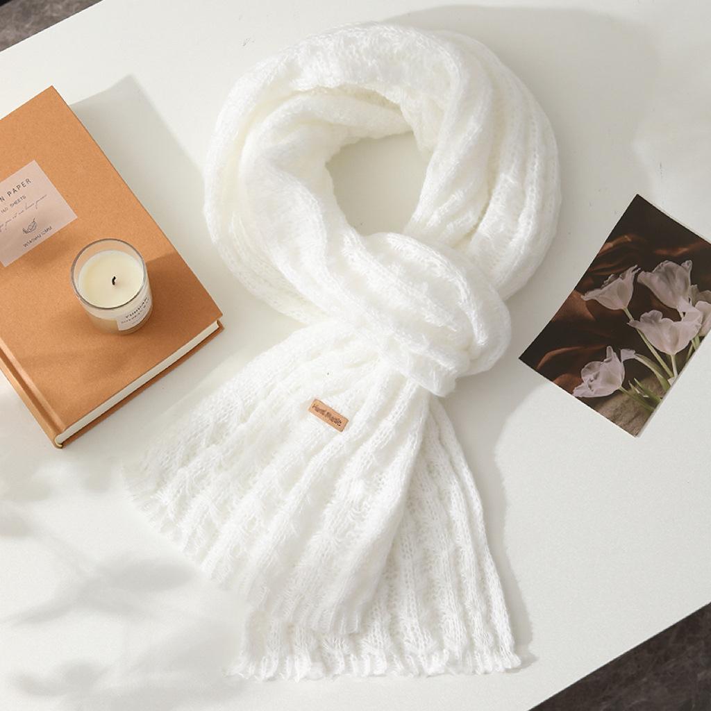 Winter Women's High-End Knitted Wool Scarf Korean Style Versatile Solid Color Warm Neck Warmer Thickened Couple Student Scarf