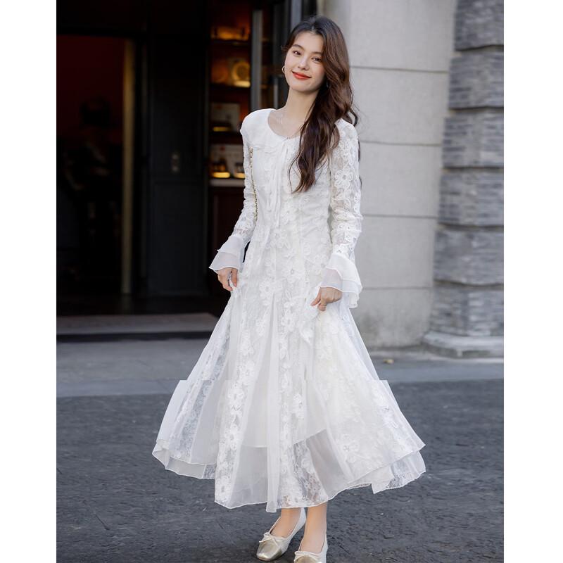 ITISF4 Elegant Lace Ruffle Fishtail Dress