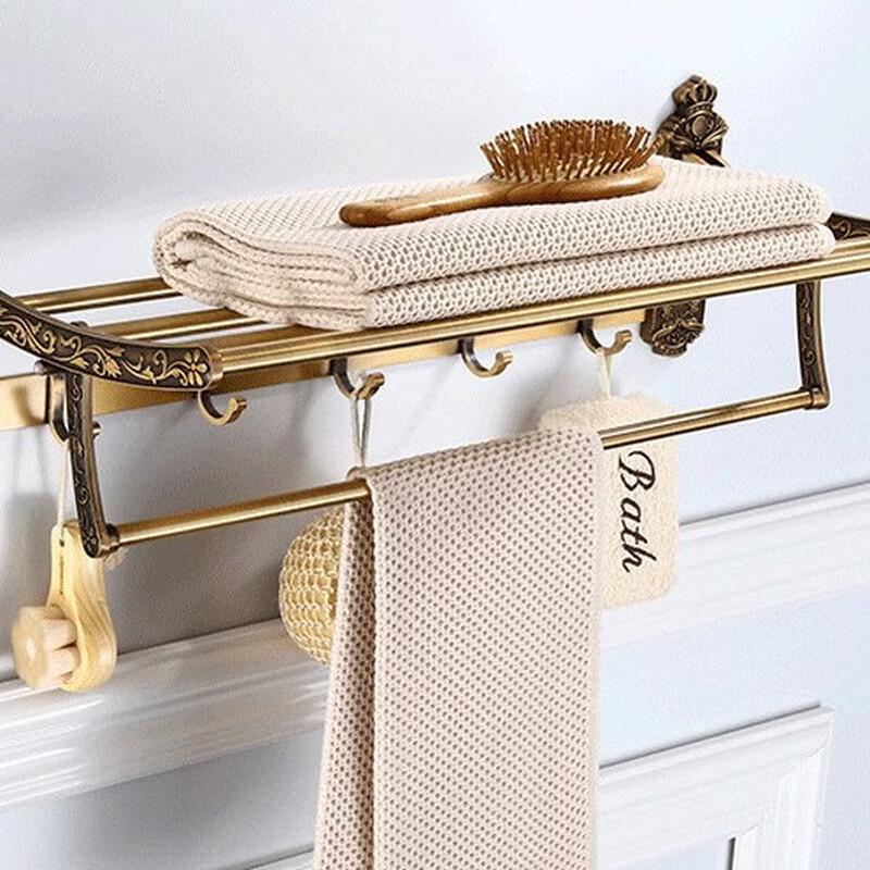 YIXI Foldable Golden Towel Rack with Storage