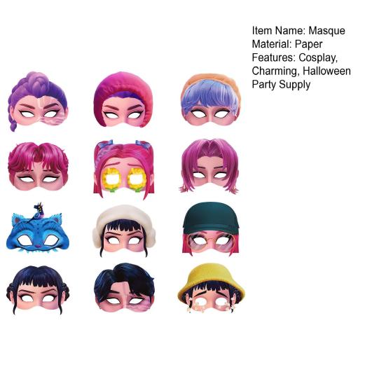 12 ks Papírová maska Poloviční obličej Cosplay Maska s nastavitelným popruhem pro Halloweenskou párty Karnevaly Bary Doplněk