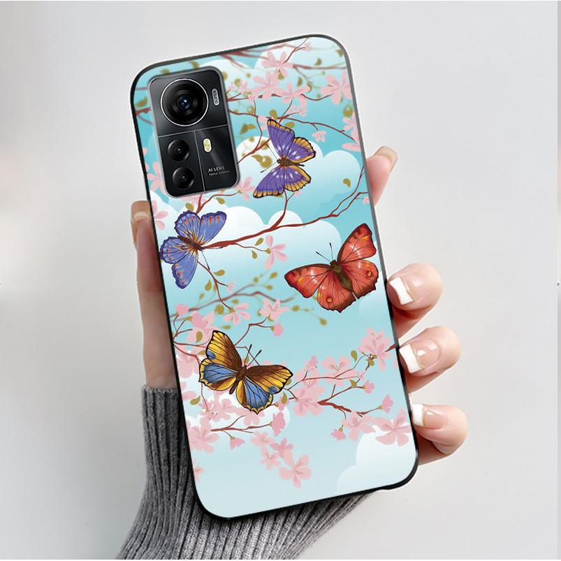 Für ZTE Blade A72S A7050 Hülle Für ZTE Blade V41 Smart Cover Luxus Mode Schmetterling Blume Silikon Weich Schwarz TPU Stoßfänger Schale