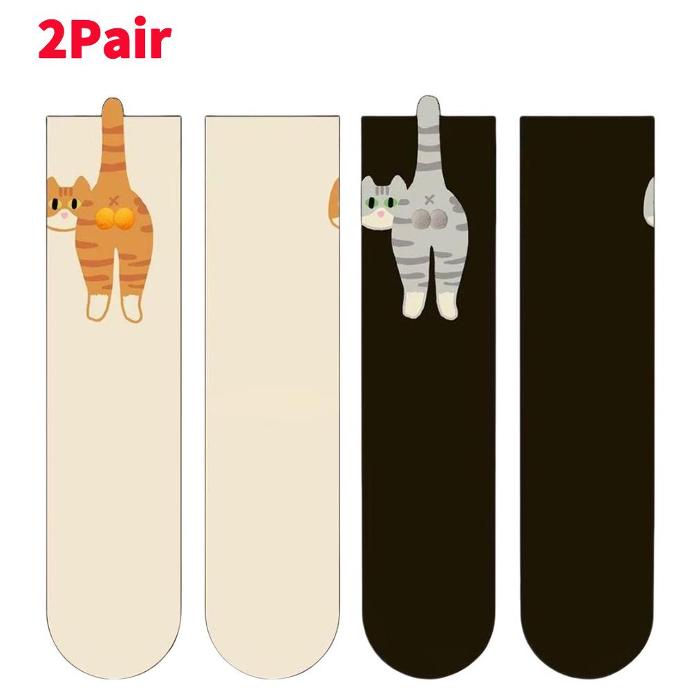 1/2 Paar Cartoon-Katzen-Socken Japanische Mittelschaft-Socken Atmungsaktive Weiche Baumwolle Schlafsocken Damen Sommer Außensocken Neuartiges Geschenk