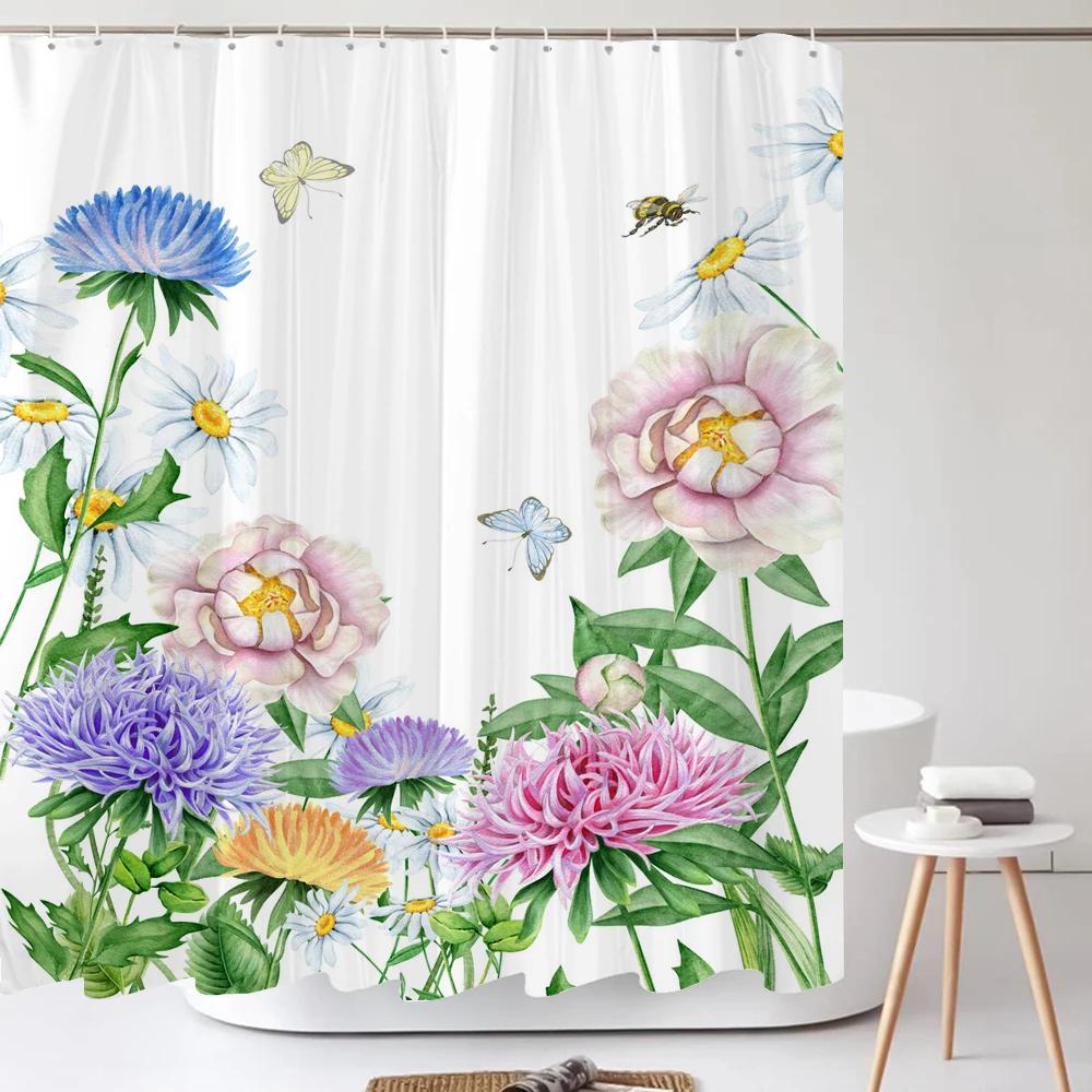 Shower Curtain Nordic Style Fresh Plant Flower Leaf 3D Printing Shower Curtains Polyester Waterproof Home Decor Curtain 180x180
