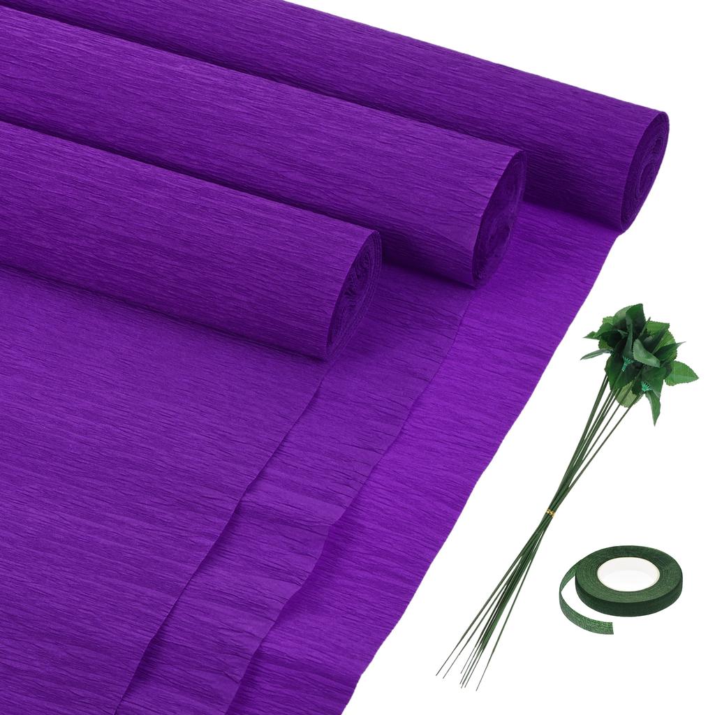 6pcs Crepe Paper Roll with Floral Stem Wire and Green Floral Tapes for Wedding Ceremony Various Large Festivals Decoration