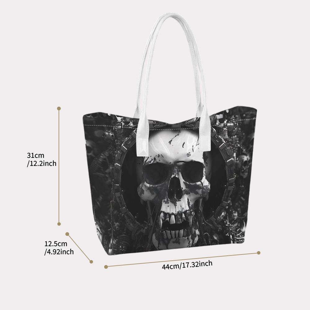 Gothic Skull Pattern Tote Bag Cool Dark Style Shoulder Bag for Daily Use