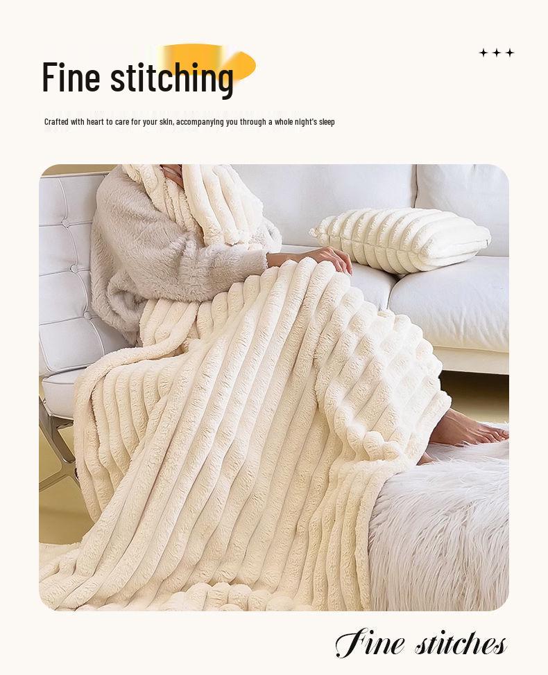 Thick Rabbit Fur Winter Blanket - Fleece Lined, Warm Coral Fleece, Flannel Sheet Bedspread