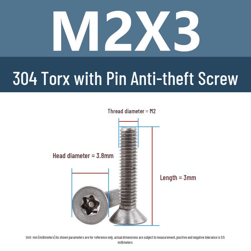 Yigu 304 Tamper-Proof Countersunk Torx Pin Screws, M2-M8, Flat Head, Anti-Removal