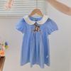 2025 Summer Korean Peter Rabbit Plaid Smocked Girls' Dress with Doll Collar