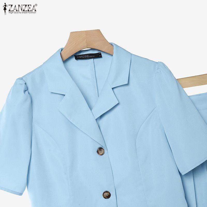 ZANZEA Women Short Sleeve Blouse and Pleated Skirts Casual Two Piece Sets