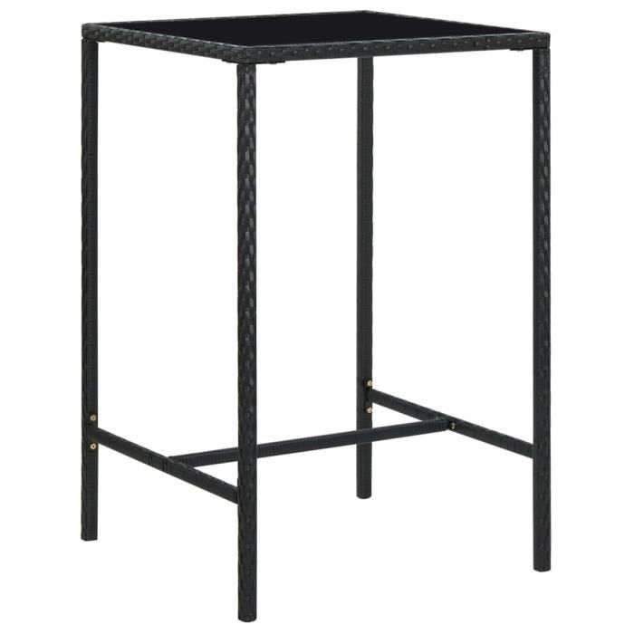 VidaXL Table de bar de jardin Noir 70x70x110cm Résine tressée et verre