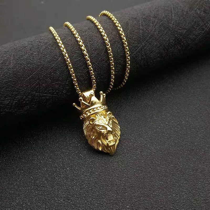 Men's Hip Hop Lion Pendant Necklace Stainless Steel Gold Black Cuban Chain Punk Men Fashion accessories