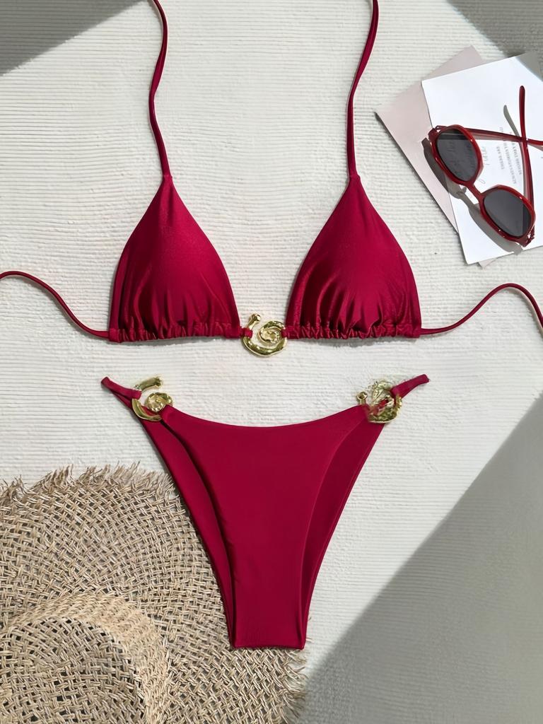 Swimsuit Bikini Women's New Split Solid Color Sexy Halter Swimsuit Bikini New