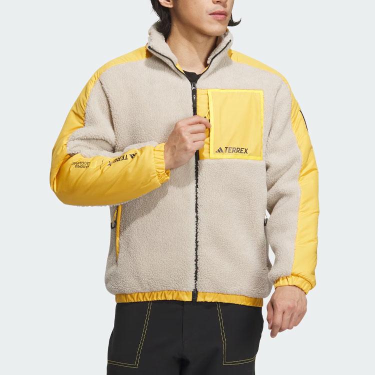 Adidas X National Geographic Colorblock Fleece-Lined Thick Outdoor Sports Jacket Men Jackets Off-White IL8985