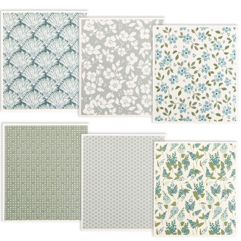 5/6 Stück Küchenspültücher Umweltfreundlich Wiederverwendbar Schwedische Spültücher Druck Saugfähige Geschirrtücher für Theke Geschirrreinigung Neu