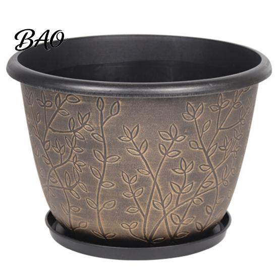Garden Flower Pots with Trays 12 Inch Thickened for Outdoor Indoor, Plastic Leaf-Pattern Texture Large Planters Planter Drainage Hole & Saucer,