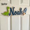 Soft Color Kids Door Decor Personalized Name Sign Dinosaur Rocket Wooden for Boys For Custom Nursery Hanging Wall Bedroom Playroom