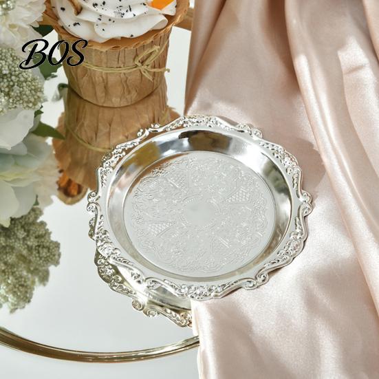 Easy To Clean Jewelry Tray Vintage Embossed Stainless Steel Tray, Serving Platter for Desserts, Fine Workmanship Storage Organizer, Snack Plate,