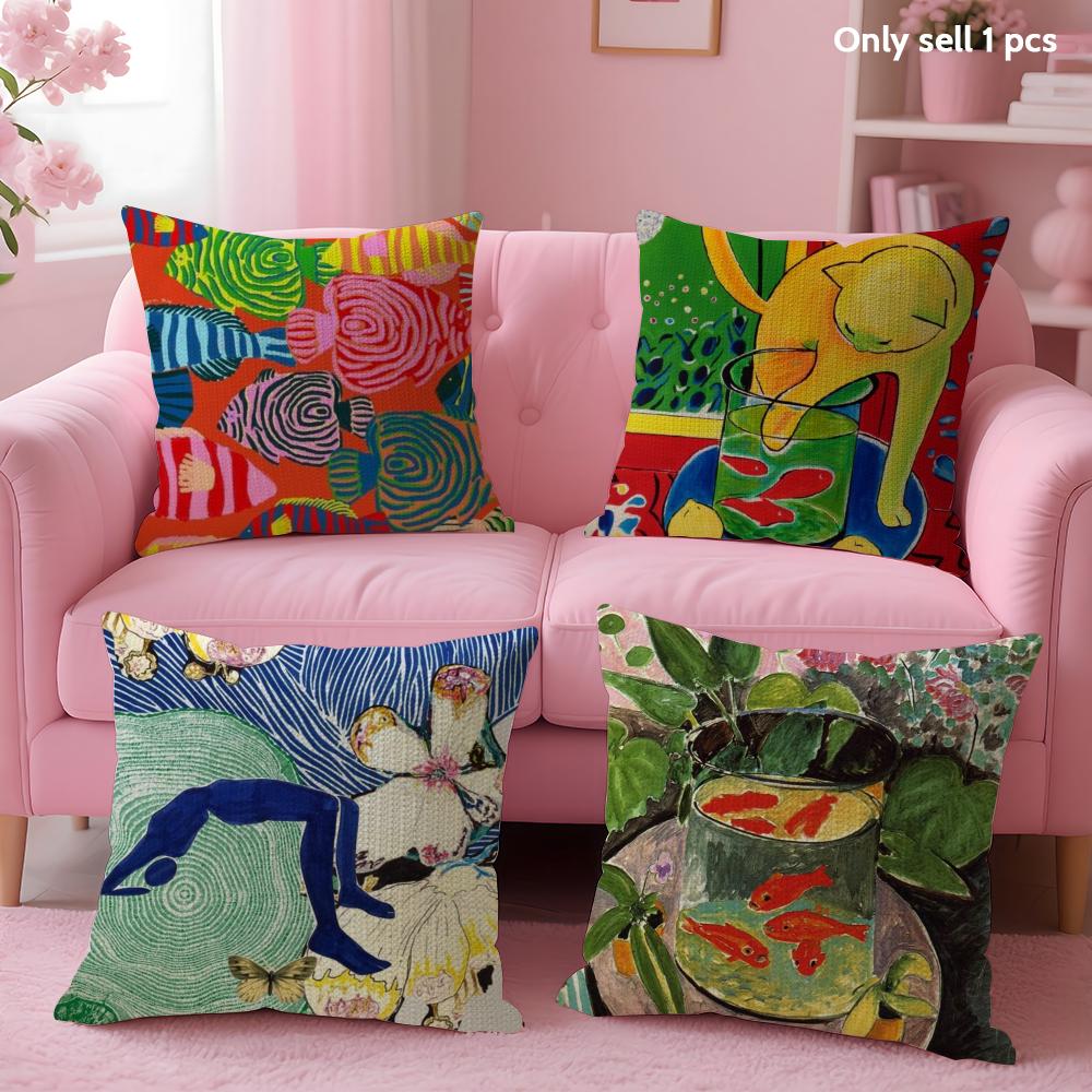 H-Henri M-Matisse Painting Cushion Cover Summer Coolness Linen Fabric Double-Sided Printing Pillow Case Sofa Home Decor Gift