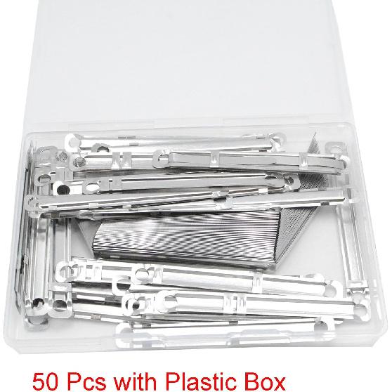 Metal File Fastener, 50 Pcs Stainless Steel 3.5 Inch 2 Hole Metal Paper Clips for Loose-Leaf and Office (50)