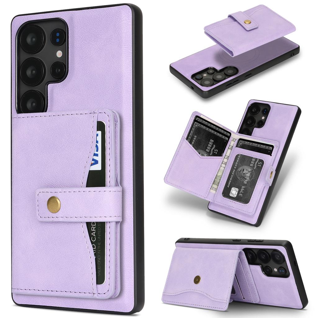 For Samsung Galaxy S25 Ultra Kickstand Case Detachable Card Bag Magnetic Case PU Leather Coated TPU Phone Cover