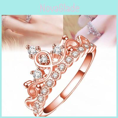 Elegant Rose Gold Plated Korean Crown Ring With Sparkling Gemstones For Women Fashion Jewelry