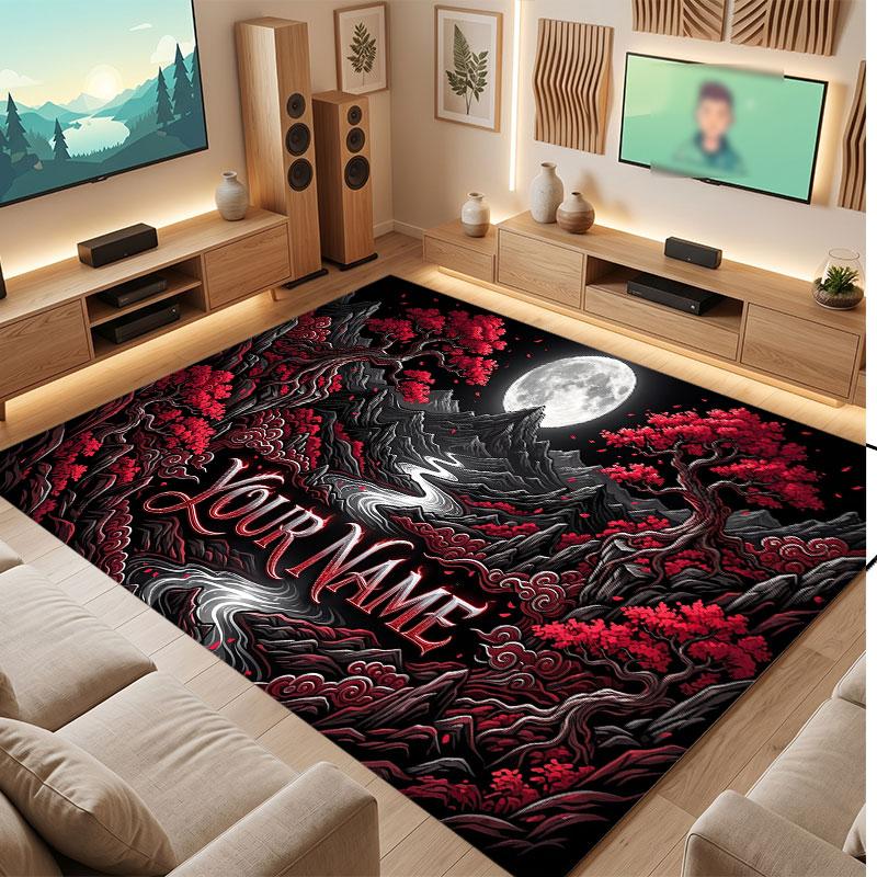 Mushroom Forest Theme Crystal Velvet Floor Rug Personalized Custom Name Text Warm Carpet Home Decoration