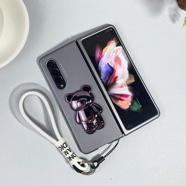 

Складной чехол для Samsung Galaxy Z Fold 3 4 5g Жесткий противоударный чехол для ПК с ручной веревкой и подставкой в ​​виде медведя Чехлы для телефонов Защитный чехол Samsung Z Fold 4 серый