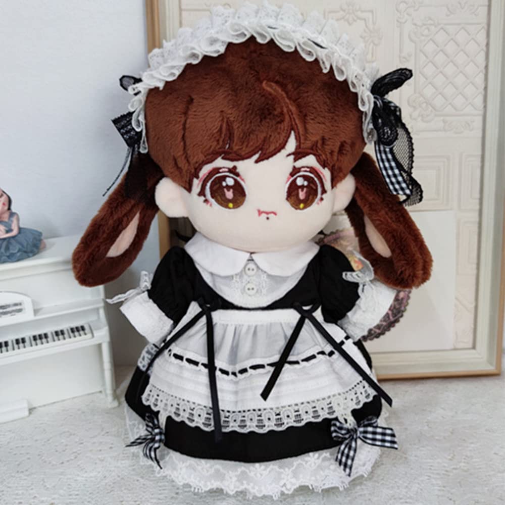 niannyyhouse 20cm Doll Clothes Maid Outfit Headband Dress Apron Set Lace Dress Doll Baby Clothes Stuffed Animal Dress Up Cotton Doll Clothes + +