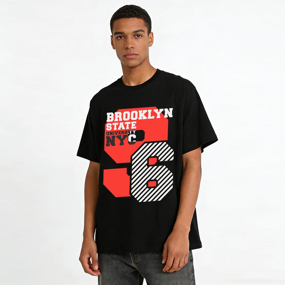 Brooklyn State NYC College Style Graphic Casual Short Sleeve Tee Pure cotton T-shirt