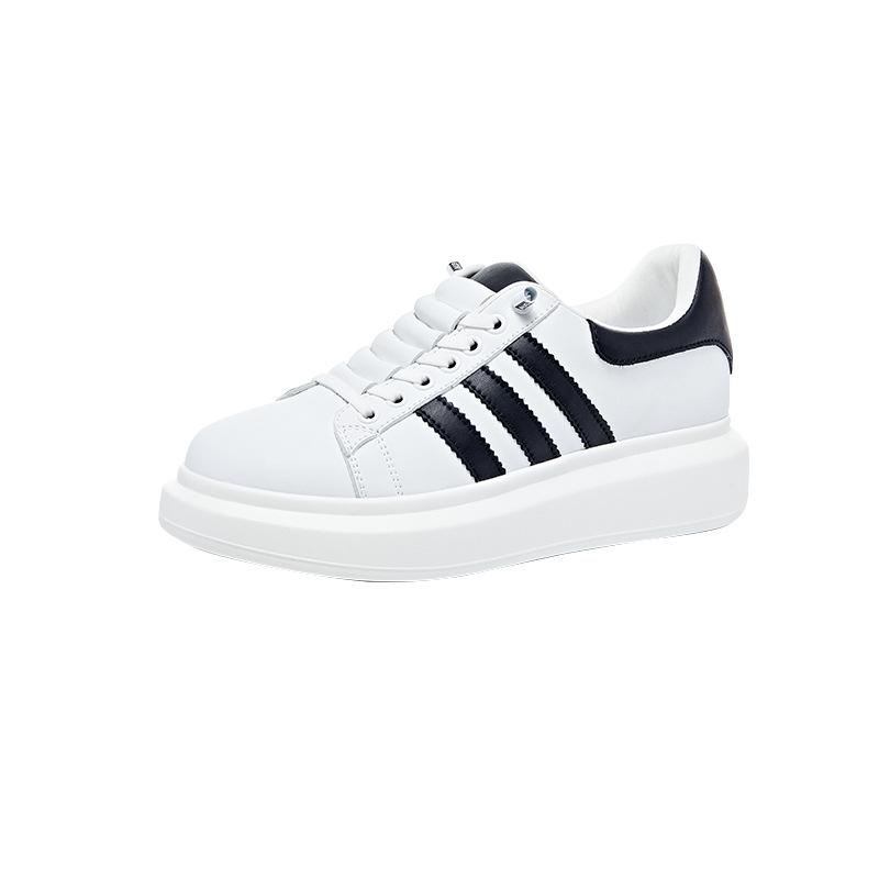 Spring Small Size Casual Shoes for Women, Thick-soled Leather Little White Shoes for Women, Lace-up Color Matching Student Shoes