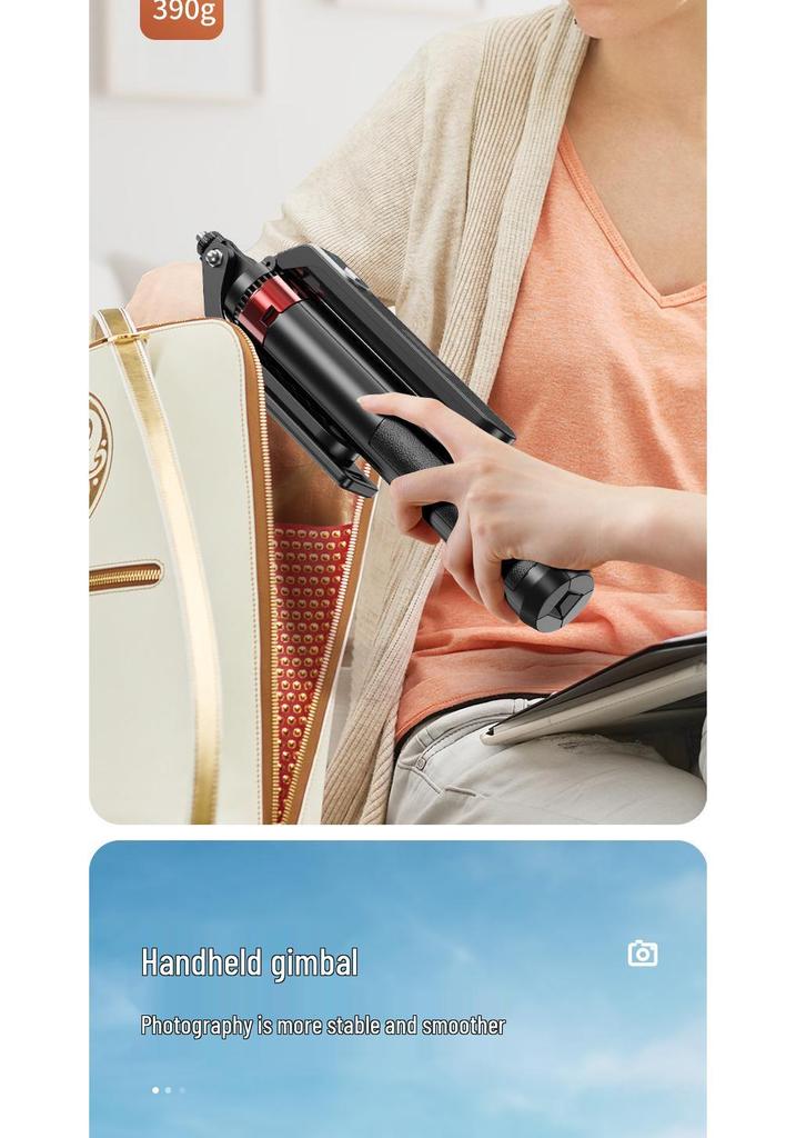 Bluetooth Universal Selfie Stick and Tripod with Anti-Shake Gimbal for Travel and Live Streaming.