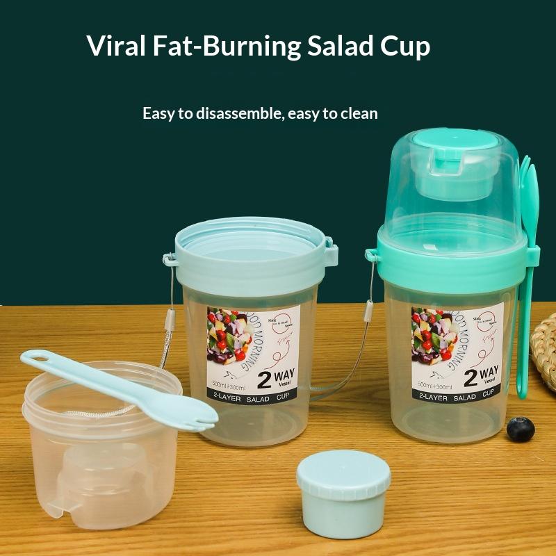 Salad Cup Mason Cup Portable for Going Out Fruits and Vegetables Light Meals with Fork Lid Yogurt Cup Simple Meal Slimming Cup