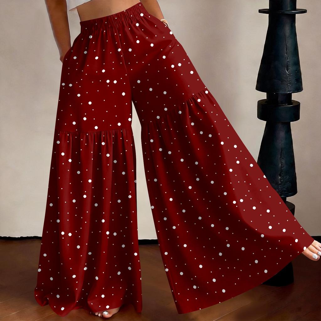 Damen High Waist Weite Beine Hose Lockerer Schnitt Leicht Fließend Bedruckte Lässige Hose Elastischer Bund Palazzo Hose