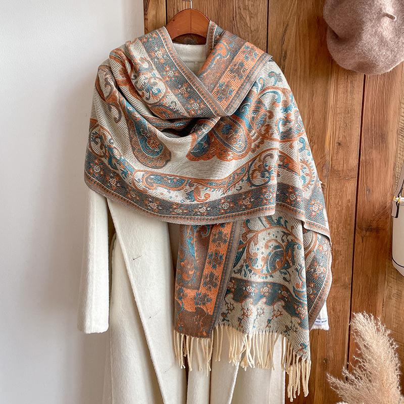 Thick Fashion Soft Cashmere Luxury  Jacquard Scarf Women Winter Poncho For Lady Casual Neckerchief Bandana Shawl Headband